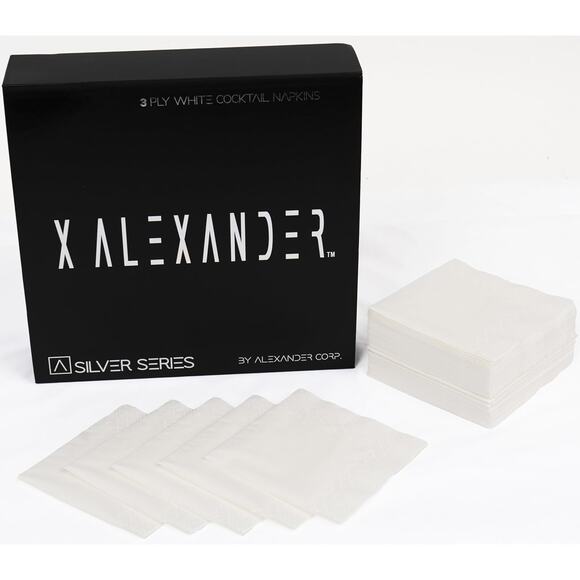 Alexander Other - 200ct 3-Ply White Cocktail Beverage Napkins Premium Thick Party Bar Napkins